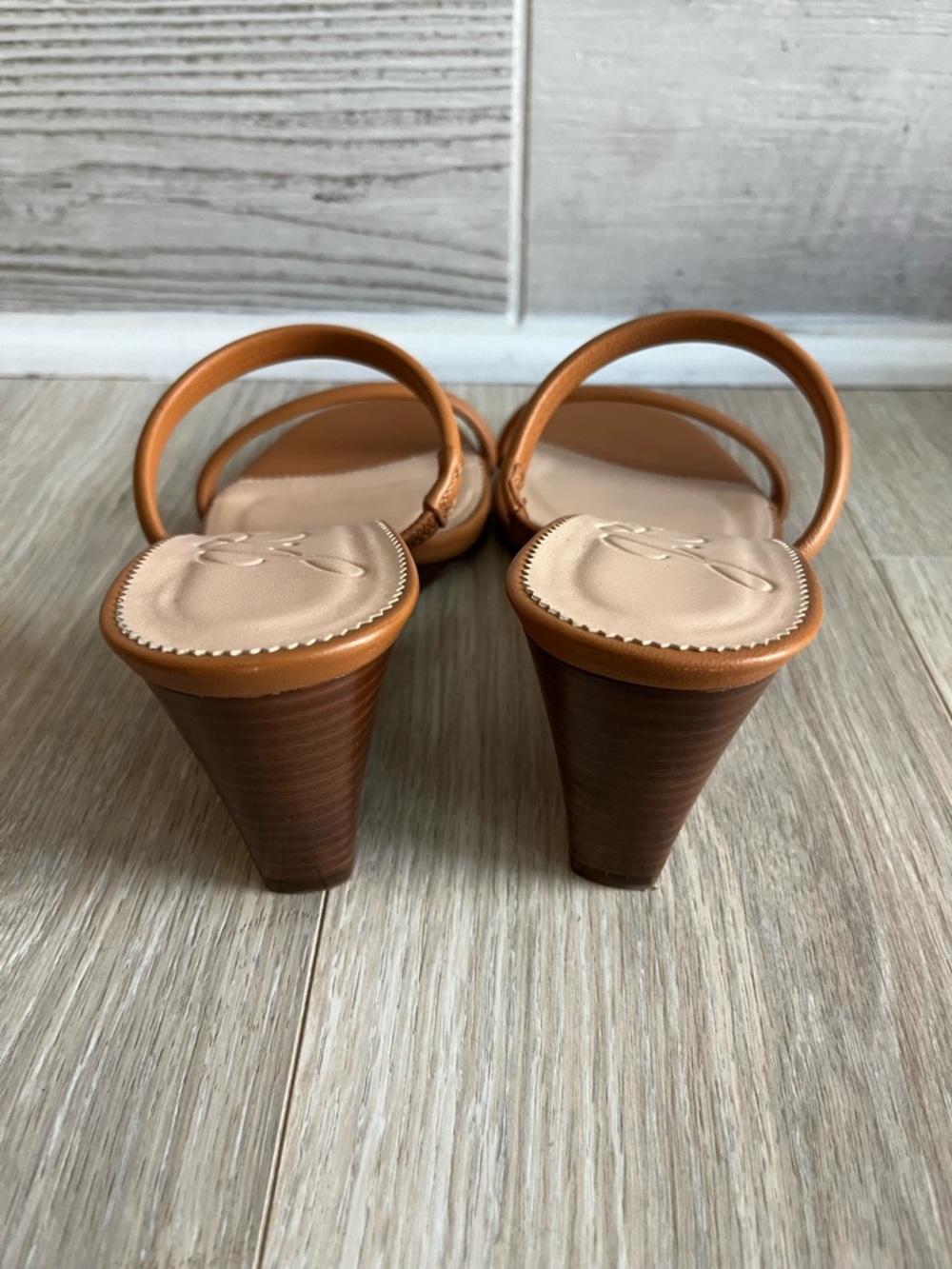 J. Crew Women’s Double-strap stacked wedges in leather tan - Size 8 1/2 - Picture 4 of 7
